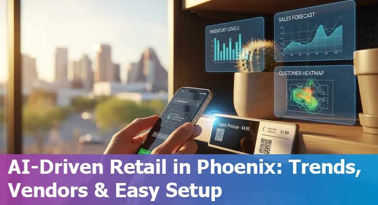 Retail AI in Phoenix, Arizona 2025: shopfront with AI icons and Phoenix skyline