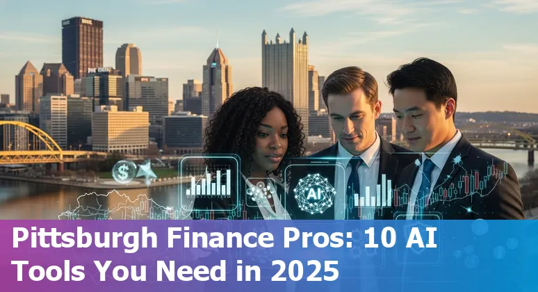 Collage of AI icons and Pittsburgh skyline with finance charts overlayed