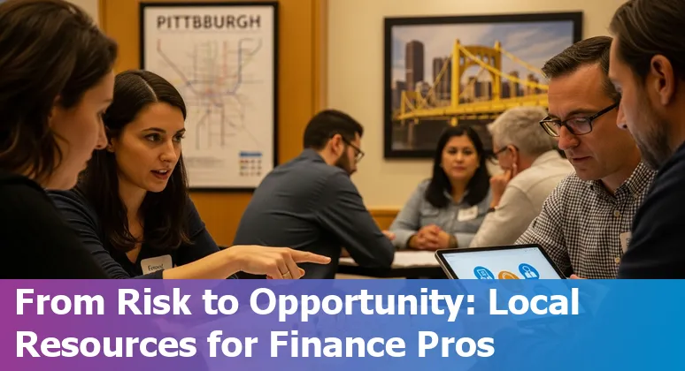 Finance professional using AI tools in an office with Pittsburgh skyline visible — Pittsburgh, Pennsylvania