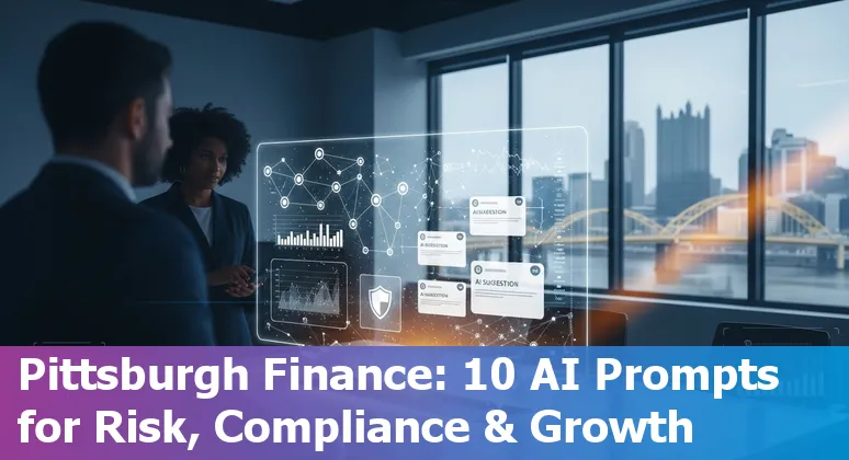 Financial services professionals in Pittsburgh using AI tools, with skyline of Pittsburgh in the background