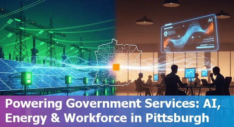 Pittsburgh, Pennsylvania government AI meeting in 2025 with city skyline and Bakery Square AI event branding