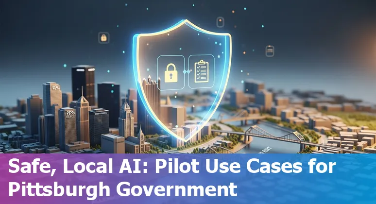 Pittsburgh skyline with AI icons and government buildings representing local AI pilots and use cases
