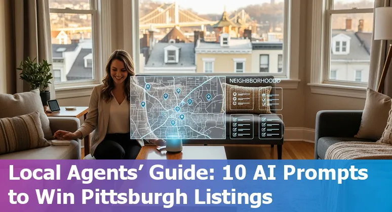 Pittsburgh skyline with AI icons overlay showing real estate analytics, valuations, and chatbots.