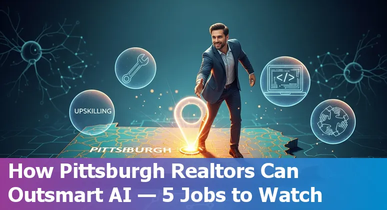 Pittsburgh skyline with icons representing AI, real estate jobs, and upskilling
