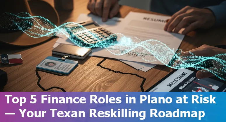 Plano skyline with banking icons, AI symbols, and career-adaptation arrows