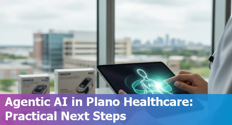 Healthcare AI roadmap graphic showing Plano, Texas hospital, TRAIGA law, and AI use cases in 2025