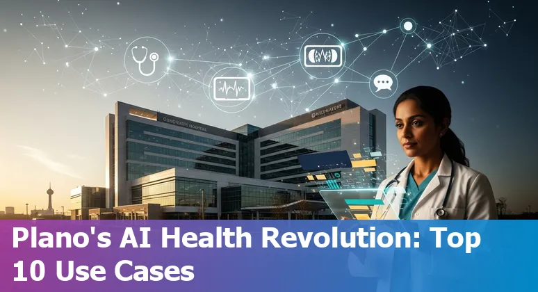 Healthcare professionals using AI tools on screens in a Plano clinic, showing diagnostics and documentation prompts.