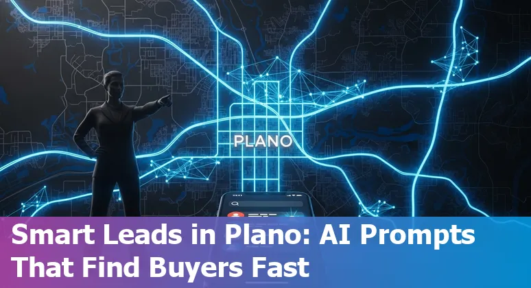 Plano skyline with icons representing AI tools, listings, and virtual staging.