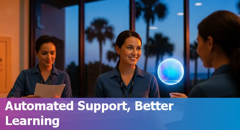 Education company team using AI tools in Port Saint Lucie, Florida, US to improve efficiency and cut costs
