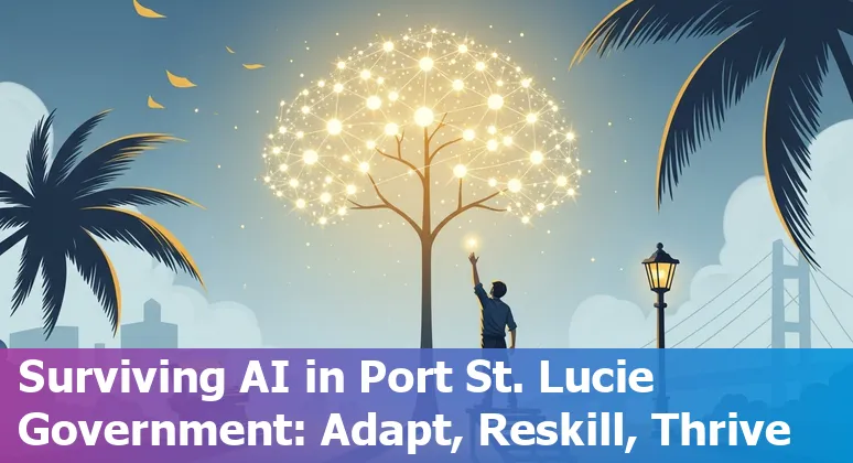 Port Saint Lucie city hall with overlay icons for AI, government jobs, and reskilling