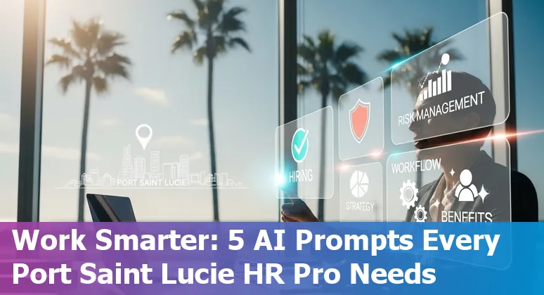 HR professional using AI prompts on a laptop to draft benefits and hiring messages for Port Saint Lucie employees.