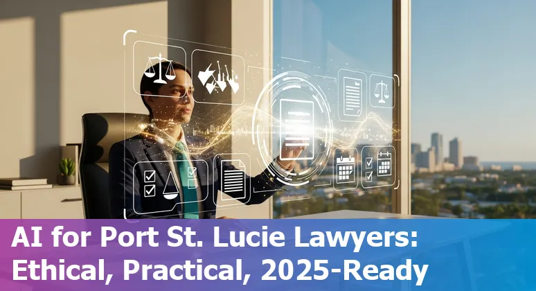 Port Saint Lucie, Florida lawyer using AI on laptop with Florida Bar guide on screen