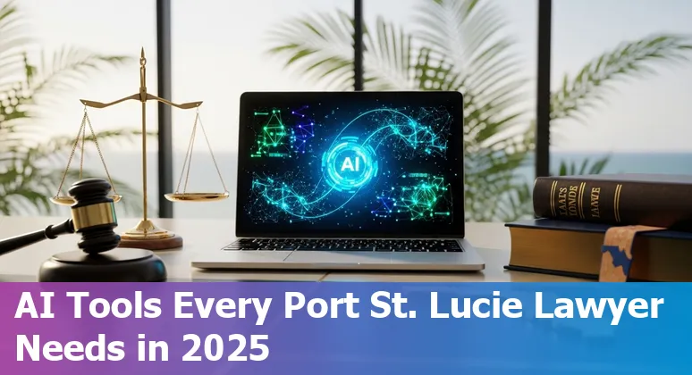 Collage of AI legal tools icons over a map pin on Port Saint Lucie, Florida