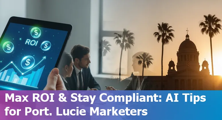 Illustration of AI marketing tools and Port Saint Lucie, Florida skyline with 2025 label