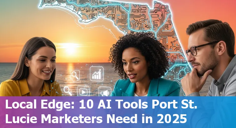 Collage of AI marketing tools icons and a map pin over Port St. Lucie, Florida