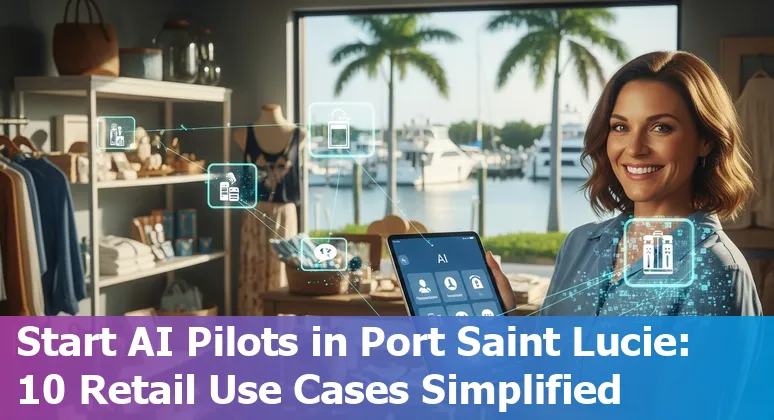 Port Saint Lucie retail storefront with AI icons showing personalization, forecasting, chatbots and computer vision.