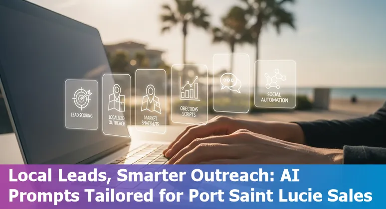 Port Saint Lucie real estate agent using AI on a laptop with neighborhood map and market data on screen.