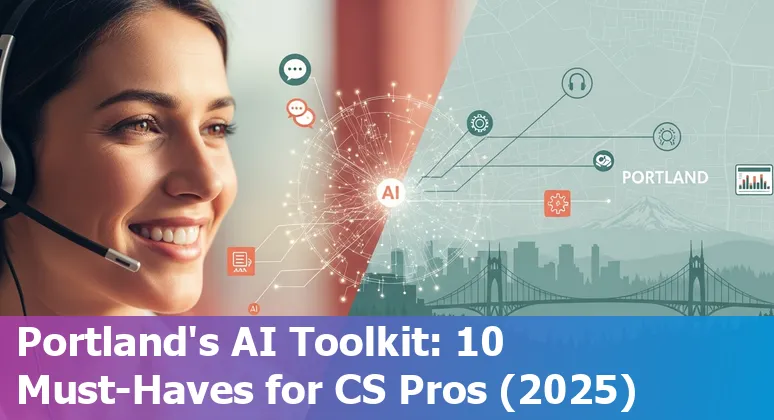Collage of AI chatbot icons and Portland skyline showing customer service tools in 2025