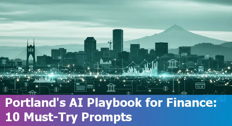 Portland skyline with financial icons and AI symbols representing AI use cases in financial services.