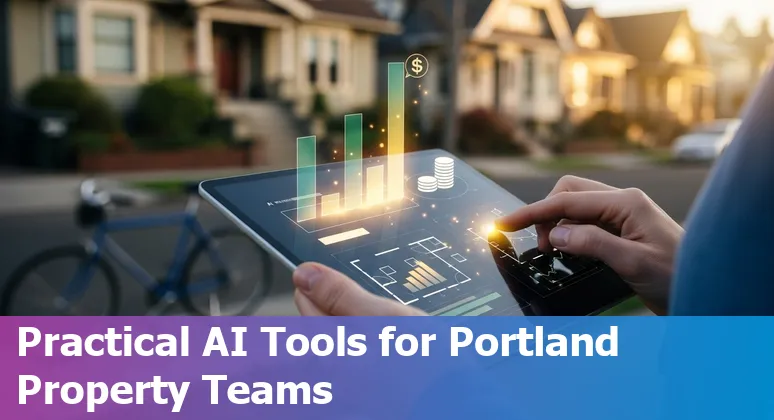 Portland, Oregon skyline with AI and real estate icons showing cost savings and efficiency