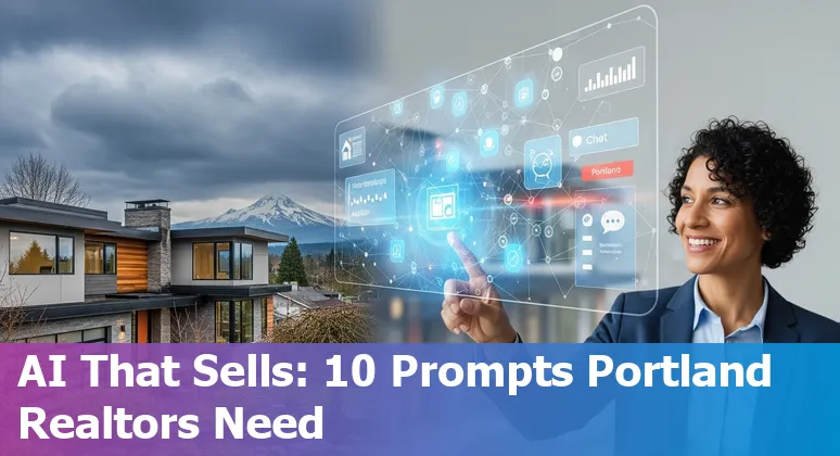 Portland skyline with real estate icons and AI symbols illustrating top AI use cases for property management and development.