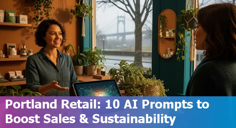 Portland retail storefront with AI icons overlay showing personalization, delivery, and computer vision.