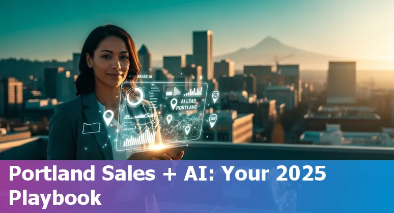 Sales professional using AI tools in Portland, Oregon skyline, Oregon, US (2025)
