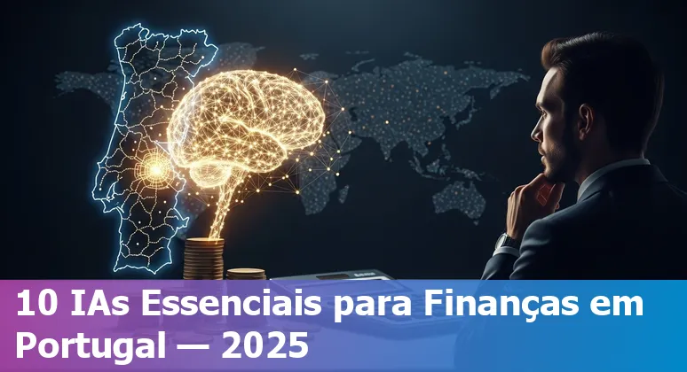 Collage of AI icons, Euro coins, Lisbon skyline and a spreadsheet to represent AI tools for finance in Portugal