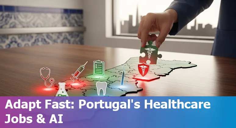 Healthcare professional using AI-assisted diagnostic software on a tablet in a Portuguese clinic