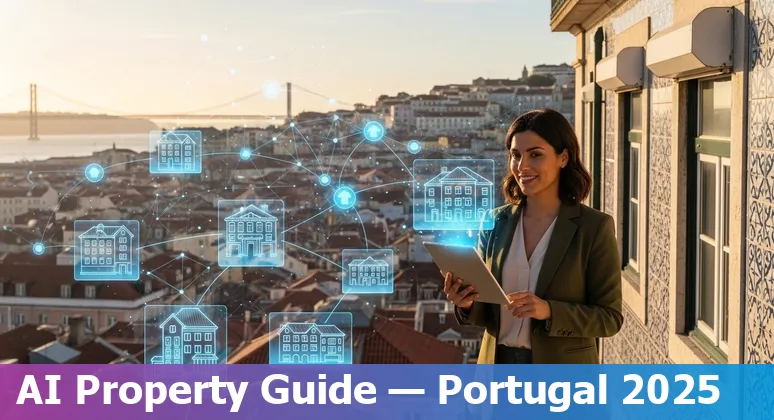 AI tools transforming the Portugal real estate market in 2025 with Lisbon skyline and Algarve coast