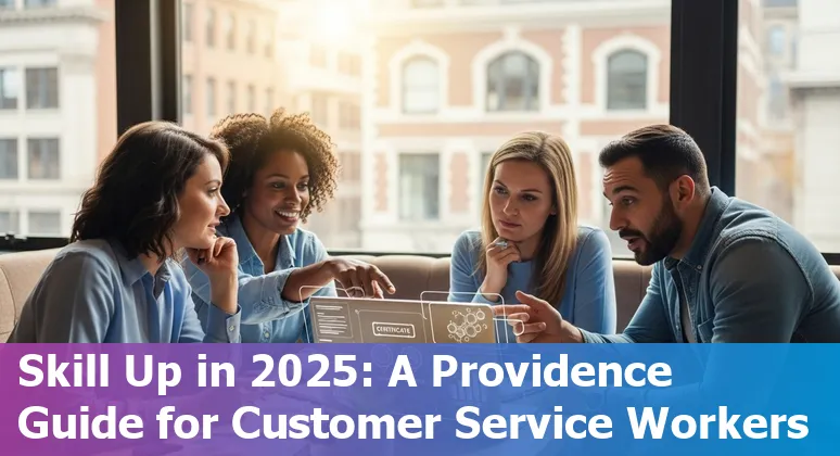 Customer service representative using AI tools in an office in Providence, Rhode Island, USA
