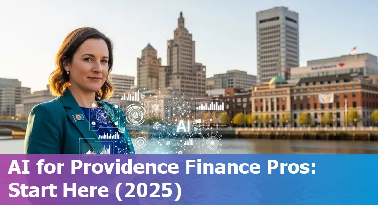 Finance professional using AI tools in Providence, RI with Providence skyline in background