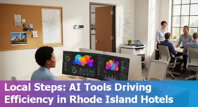 Hotel staff using AI-driven kiosk in Providence, Rhode Island to streamline check-in and operations