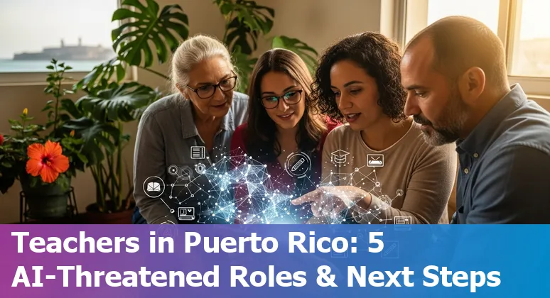 Puerto Rico teachers and school staff planning AI adaptation with laptops and charts