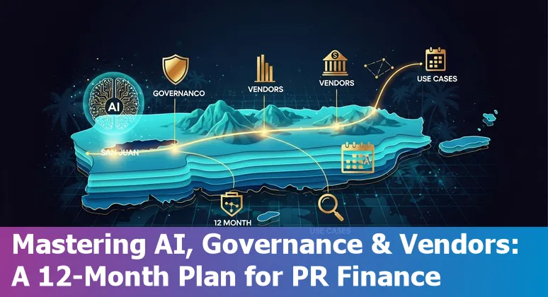 Finance professionals reviewing AI dashboards and vendor options in an office in Puerto Rico