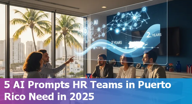 Puerto Rico HR professional using AI-generated dashboards and bilingual HR prompts on a laptop