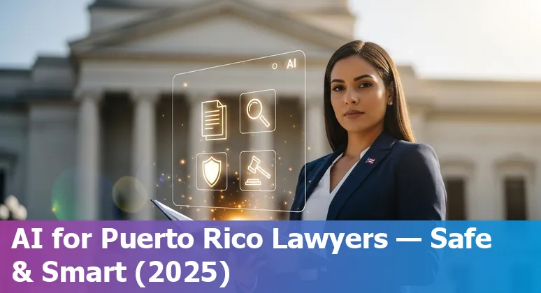 Puerto Rico legal professionals using AI in 2025 with laptop, legal files, and Puerto Rico context