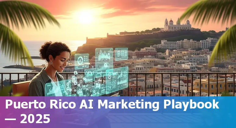 Marketing professional reviewing AI dashboard in Puerto Rico office, 2025