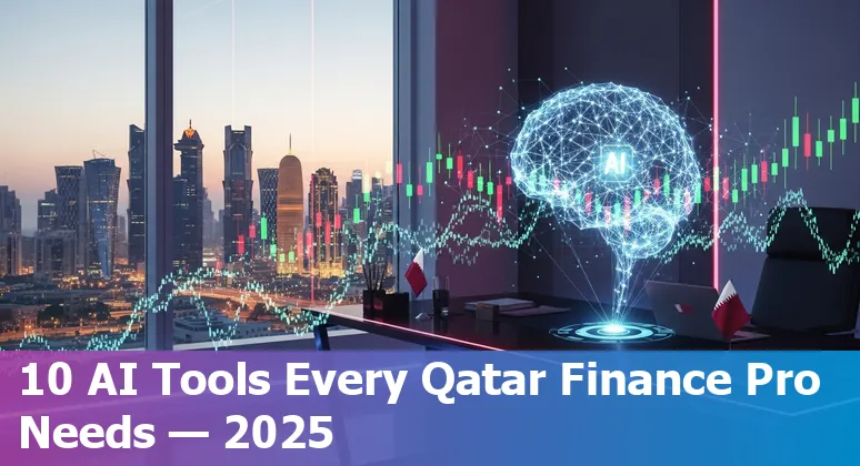 AI and finance icons overlaying Doha skyline representing top AI tools for finance professionals in Qatar, 2025.