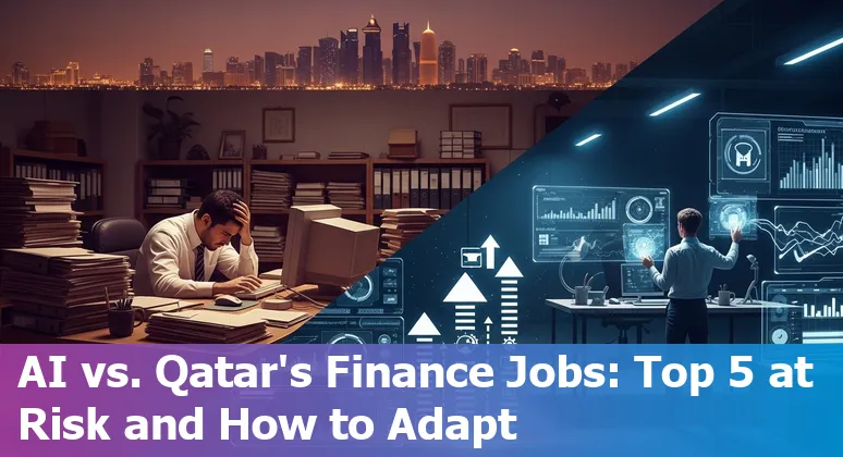 Qatar skyline with bank icons and an AI robot overlay illustrating AI's impact on financial services jobs