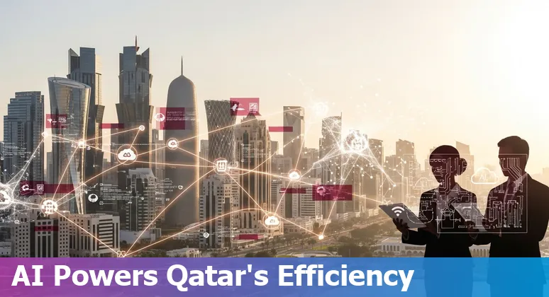 Diagram showing AI solutions for government companies in Qatar: cloud, predictive maintenance, automation, smart city and healthcare