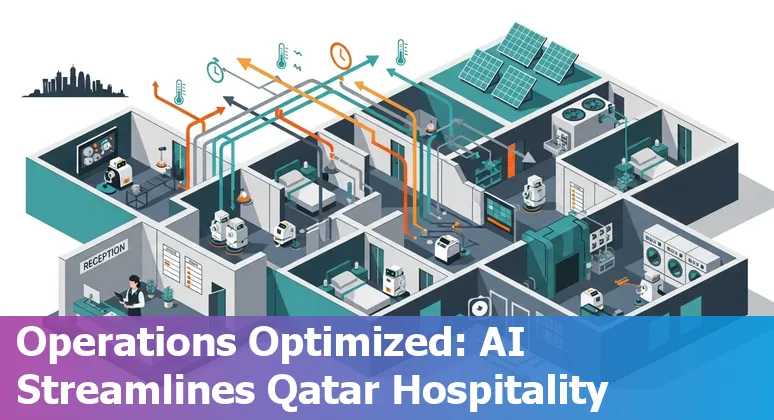 Hotel staff and AI operations dashboard displaying energy savings and service metrics in Doha, Qatar
