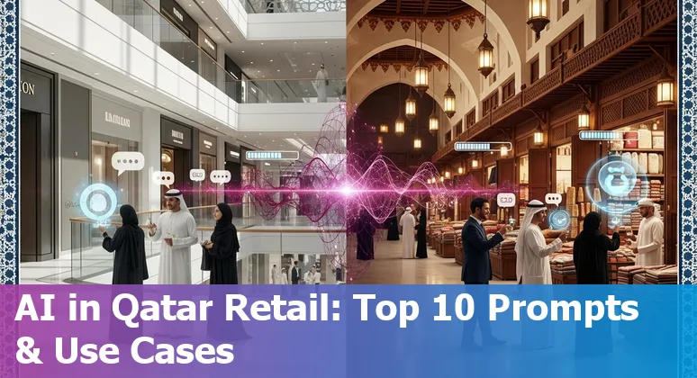 Doha retail store with AI icons representing chatbots, inventory analytics, and localized marketing