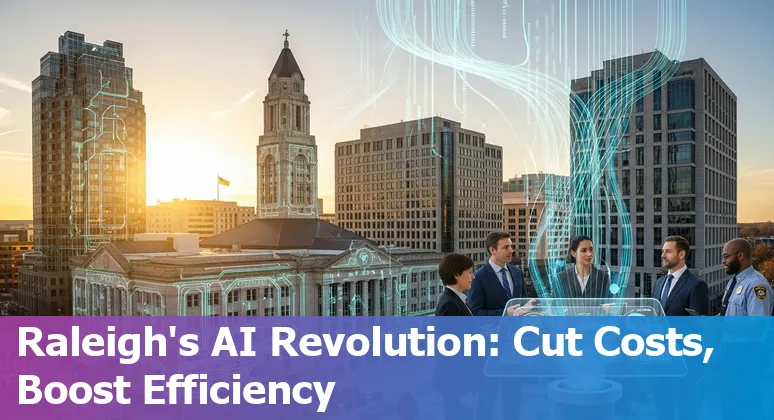 City of Raleigh, North Carolina city hall with AI overlay — illustrating AI helping Raleigh, North Carolina government services cut costs and improve efficiency.