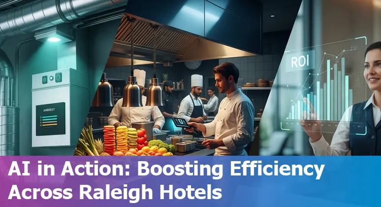 Hotel front desk kiosk and staff using AI tools in Raleigh, North Carolina