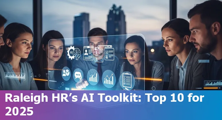 HR professional in Raleigh using AI tools dashboard with company logos and org chart.