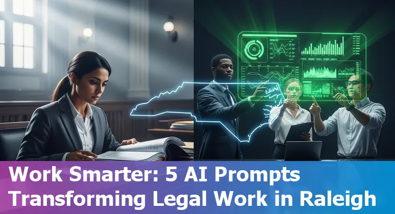 Lawyer in Raleigh using AI on a laptop with legal documents and North Carolina map on screen