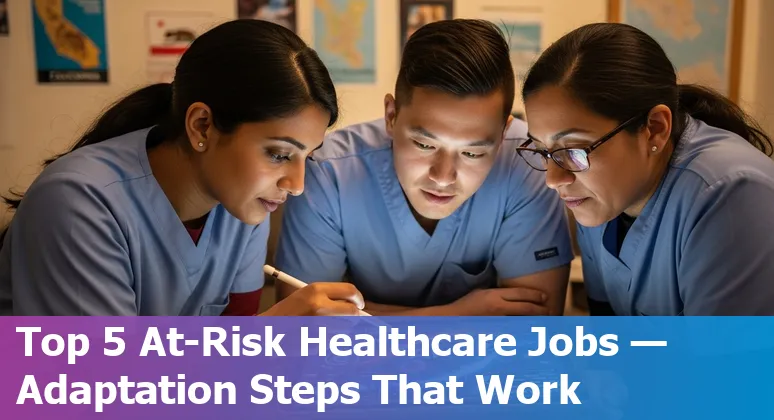 Healthcare worker using AI-assisted tools with Rancho Cucamonga skyline in the background