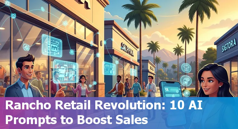 Rancho Cucamonga retail storefronts with AI icons overlay representing personalization, inventory, and chatbots.