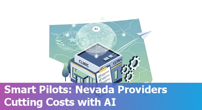 Health care AI team reviewing dashboards with Reno, Nevada hospital skyline in background